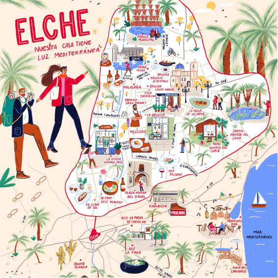 Illustrated map of Elche